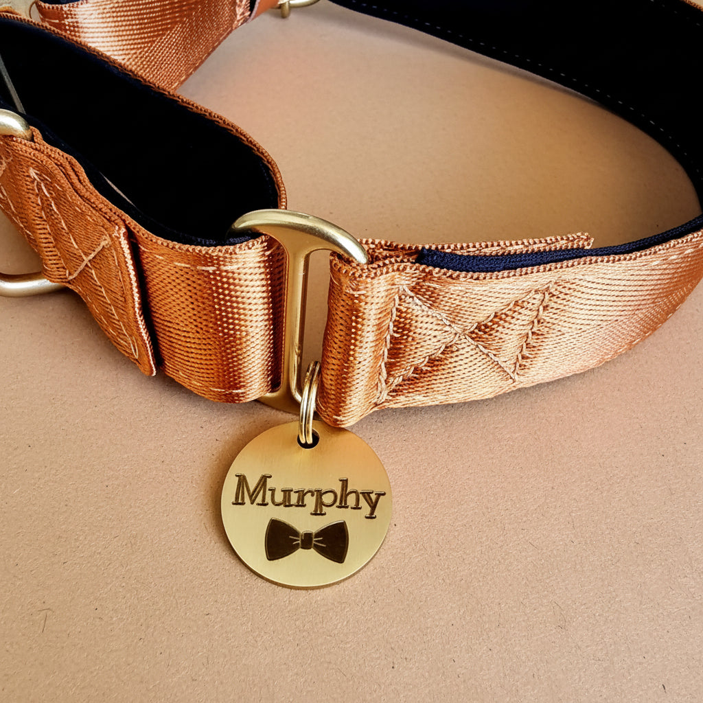 Personalised Pet ID Tag – Custom Laser Engraved Dog Name Tag | Brass, Silver, Rose Gold & Black