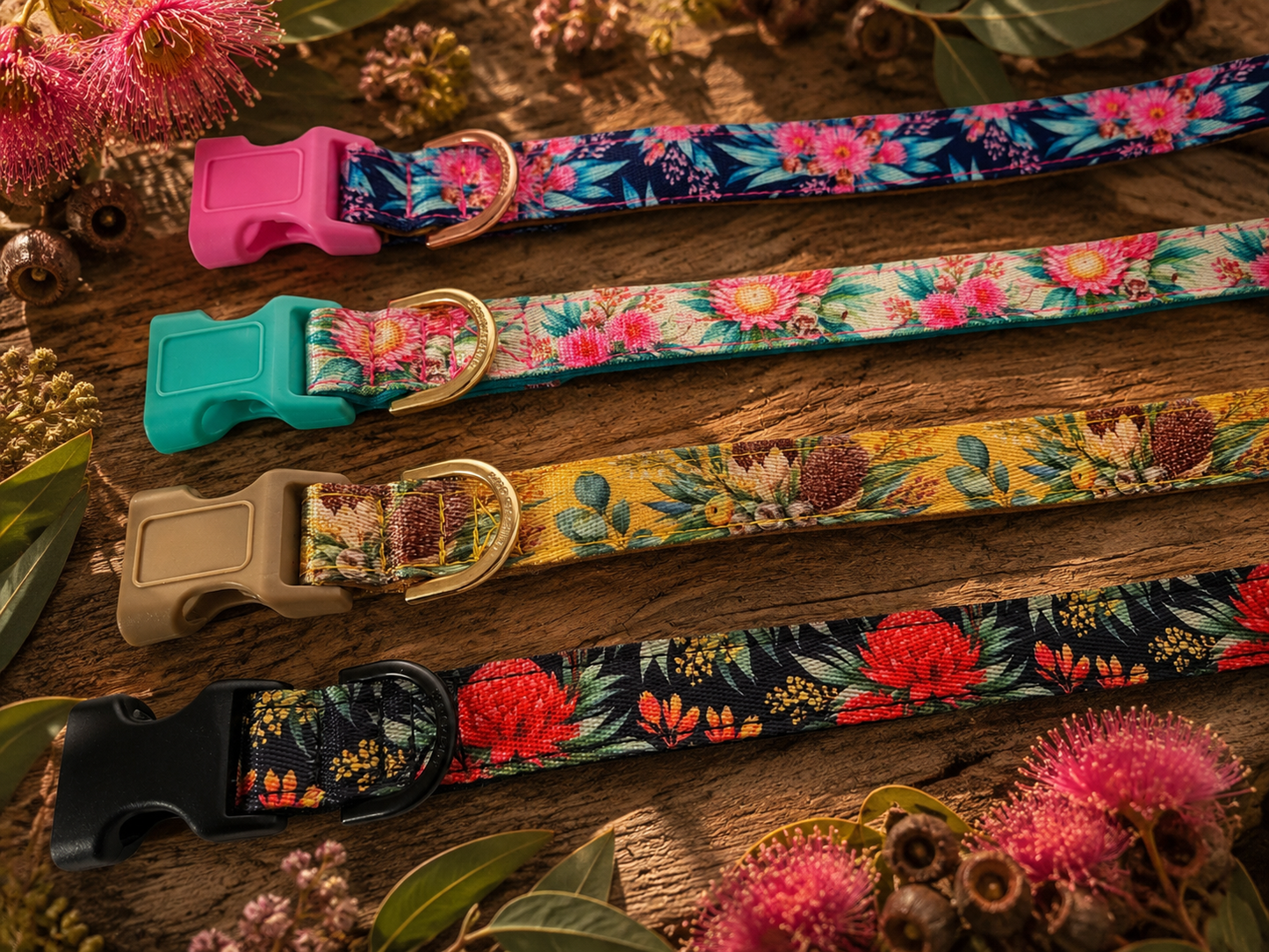Waratah Dog Collar – Australian Native Floral Buckle Collar