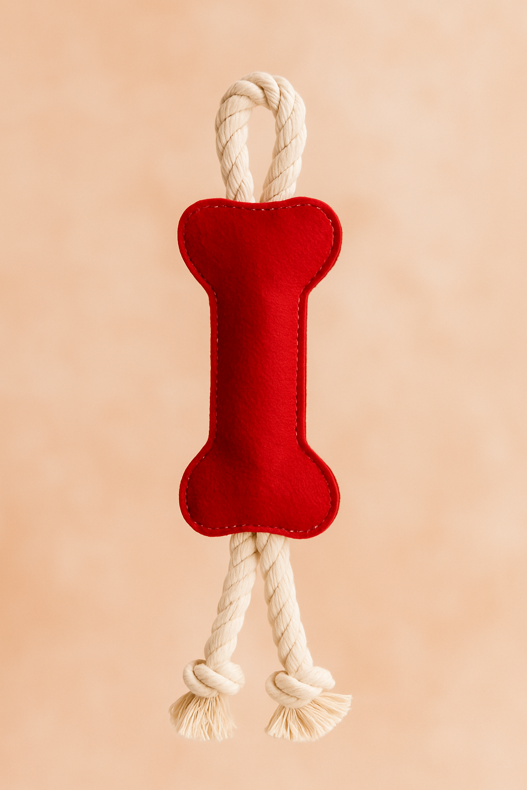 Personalised Felt Dog Toy | Red Bone Tug Rope Toy for Dogs | Custom Dog Gift