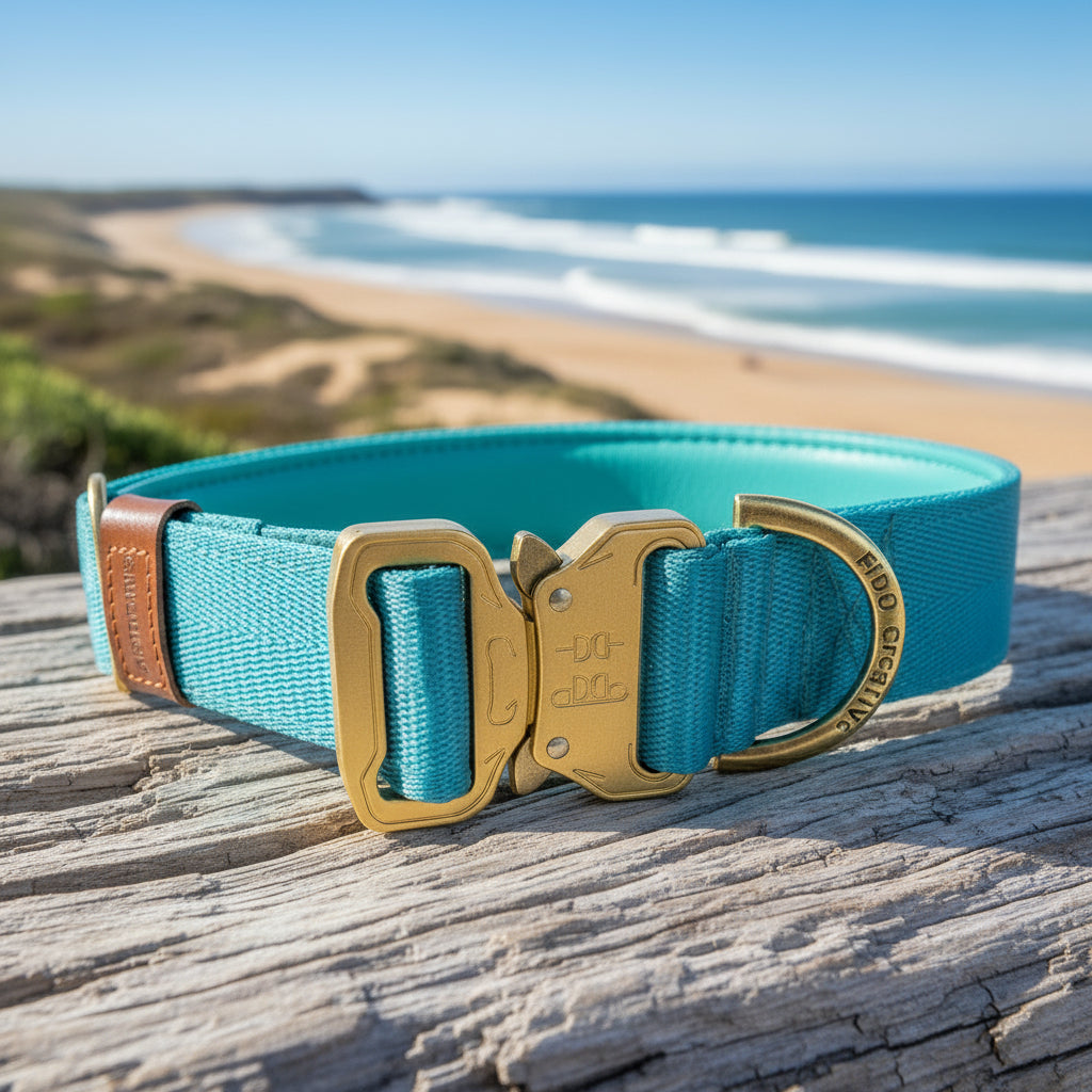 Bright Blue padded dog collar with buckle - Optional name dog collar