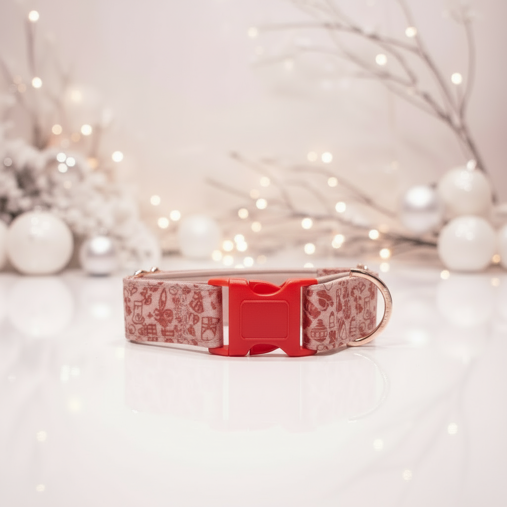 Pink and Red Geometric Christmas Dog Collar – Choose your buckle style