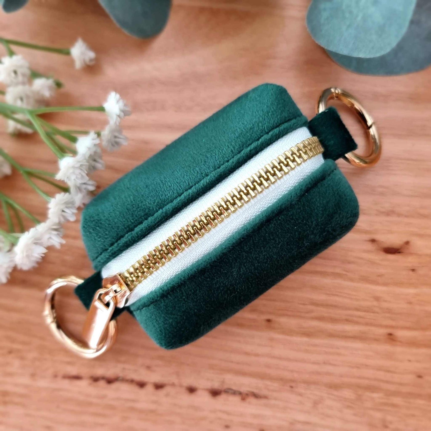 Luxury green velvet dog waste bag holder 