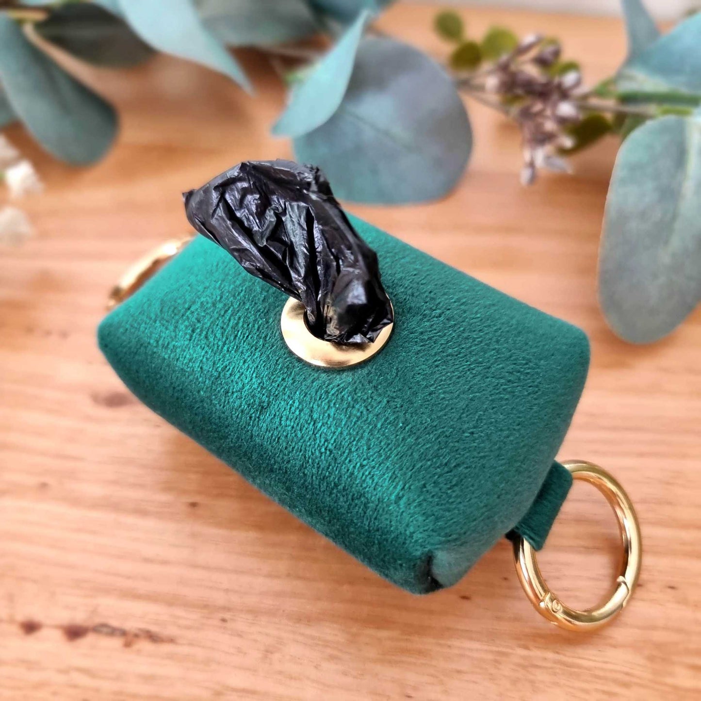 Green velvet dog poop bag holder