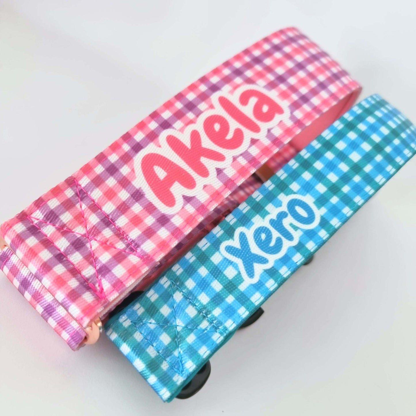 Pink and Purple Gingham Martingale Dog Collar – Padded, personalised with Dog’s Name Optional