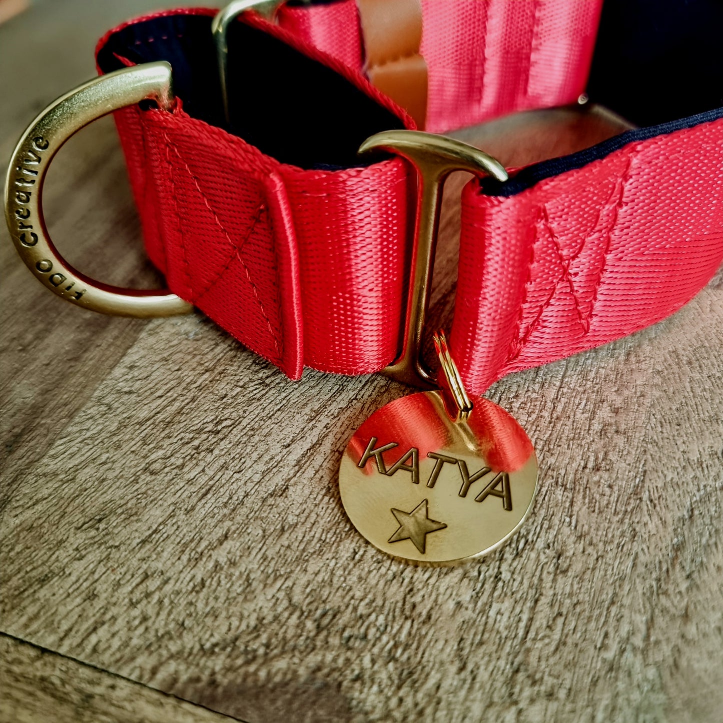 Red Martingale Dog Collar – Padded, personalised with Dog’s Name Optional