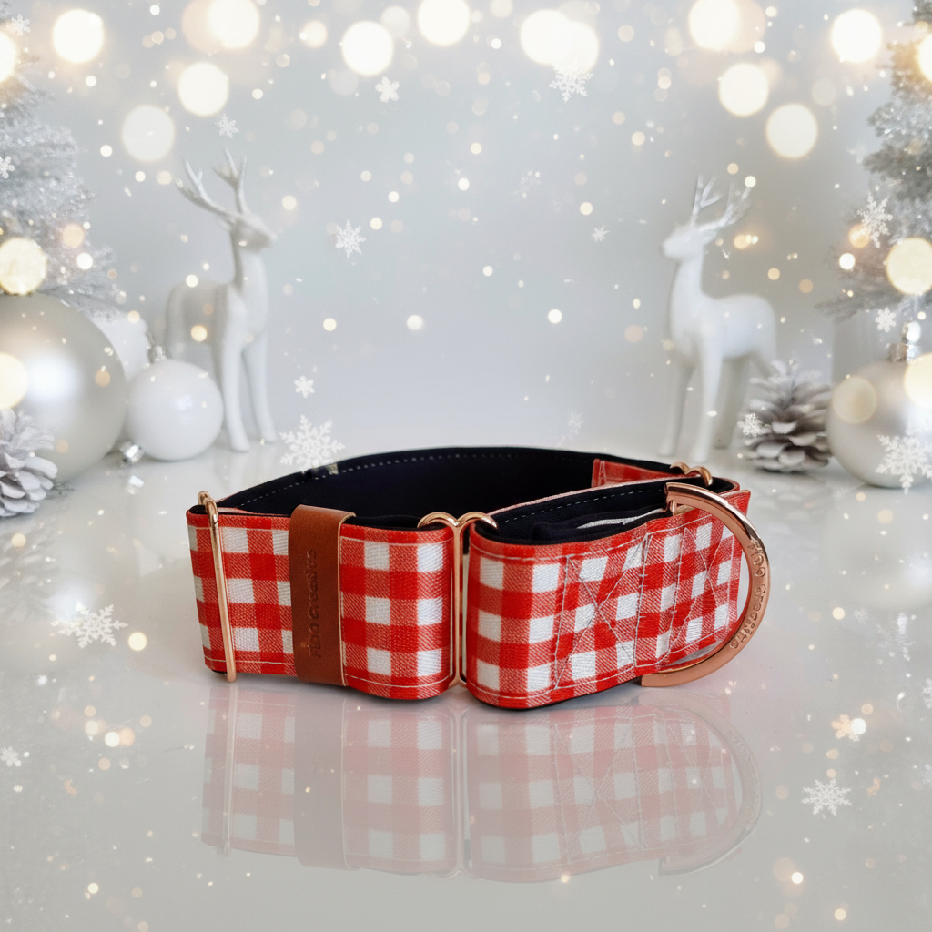 Red Gingham Martingale Dog Collar – Dog Collar, Padded & Durable