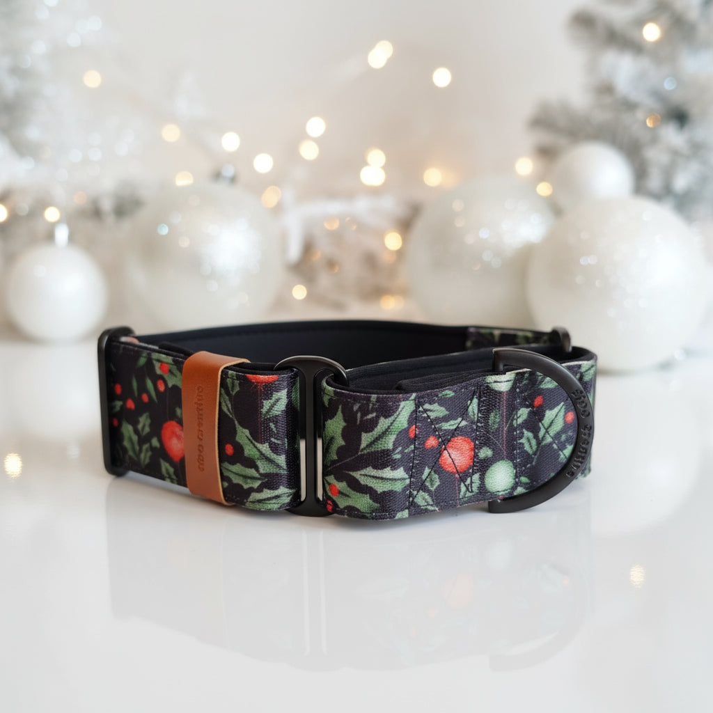 Christmas martingale dog collar black