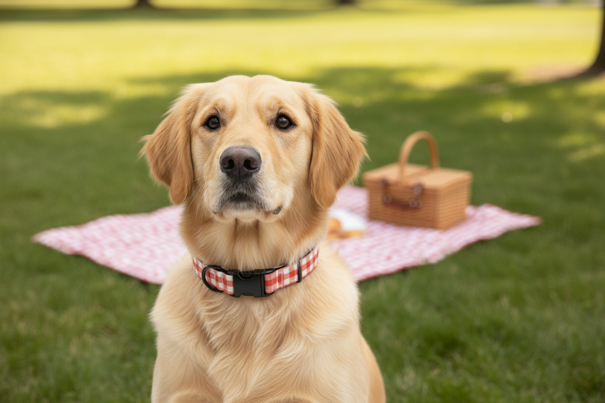 Red Gingham Dog Collar – Choose your buckle style