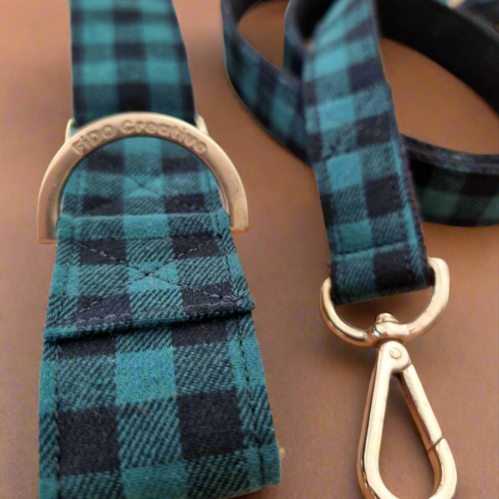 Green plaid martingale collar tartan check