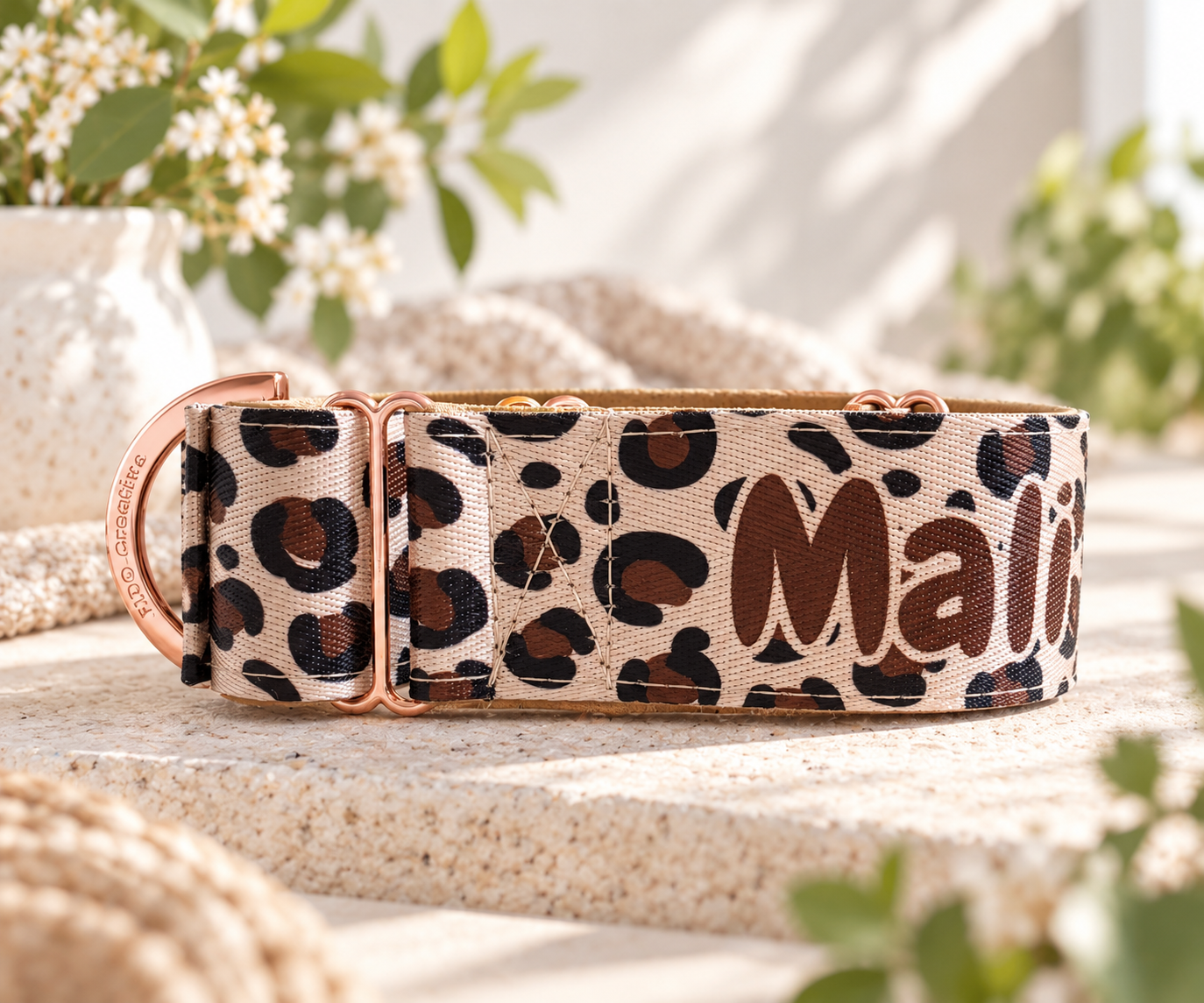 Leopard Print Martingale Dog Collar – Padded, personalised with Dog’s Name Optional
