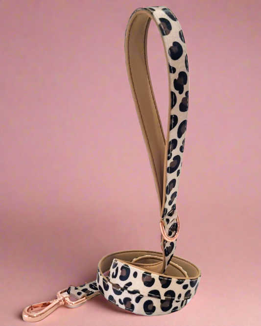 Leopard print dog leash with padding