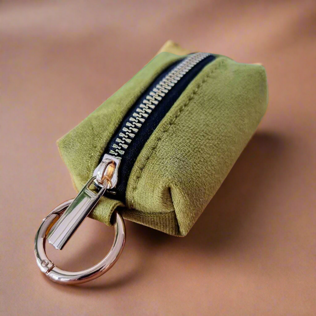 Green velvet dog poop bag holder