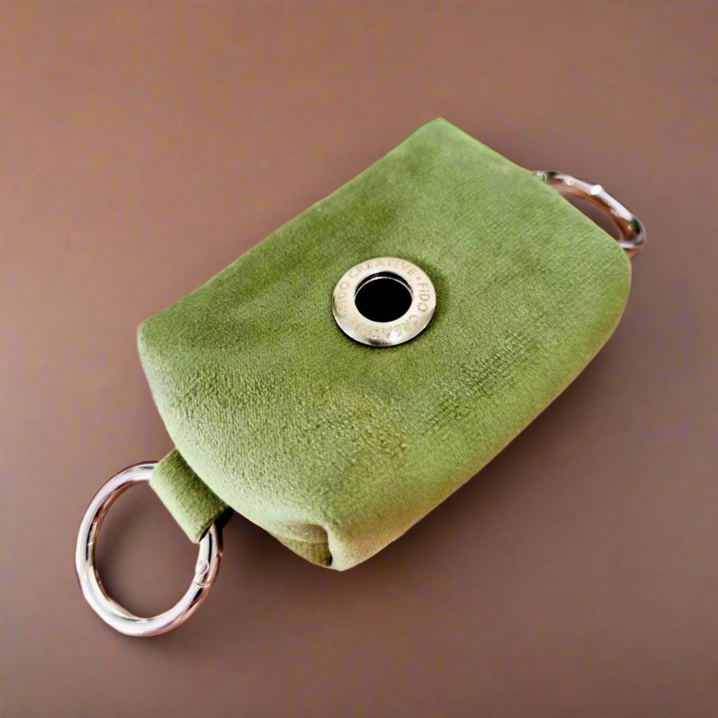 Green velvet dog poop bag holder