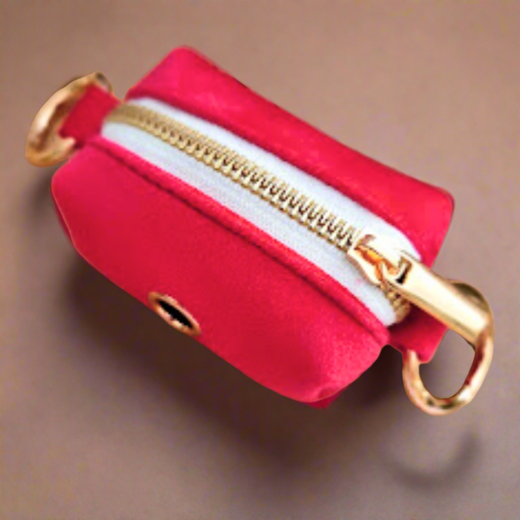 Red velvet poop bag holder