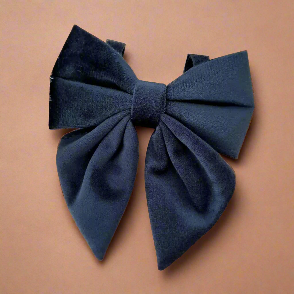 Black velvet sailor dog bow tie with tails