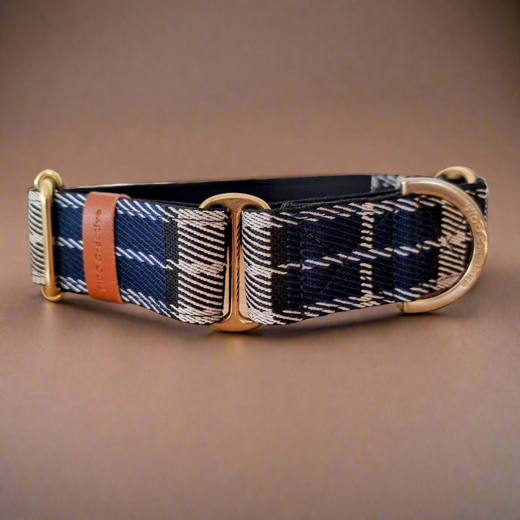 Blue tartan dog collar 