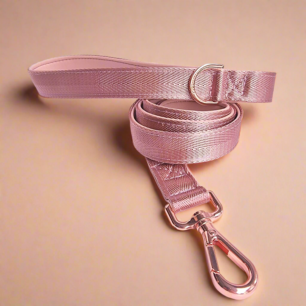 Dusty pink dog lead with rose gold
