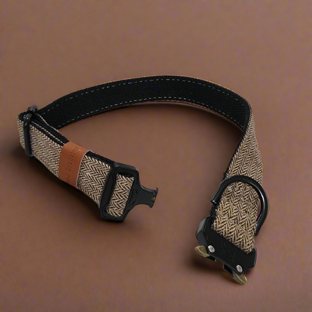 Coffee tweed buckle dog collar