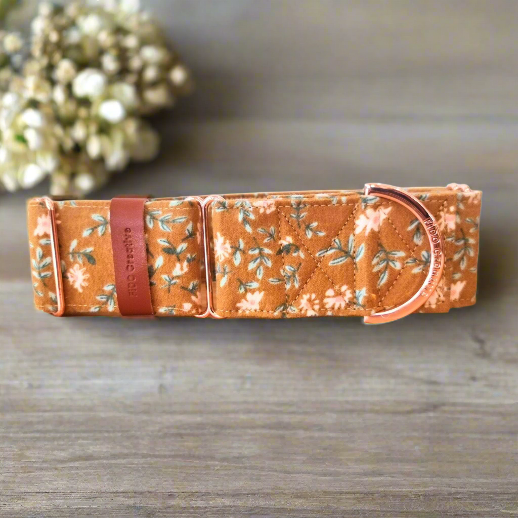 Mustard flower martingale dog collar 