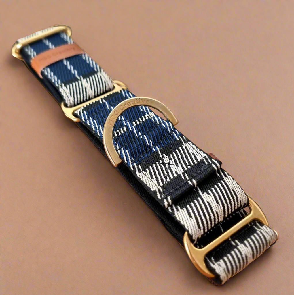 Blue checkered martingale dog collar 