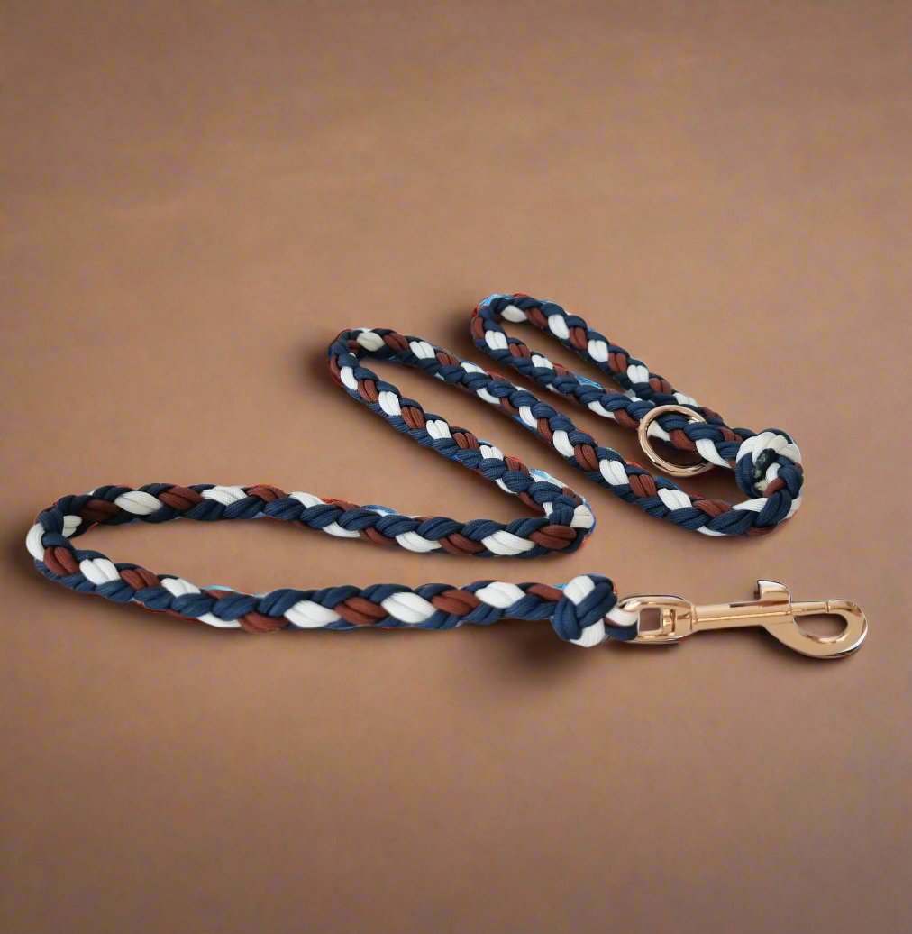 Blue and brown rope dog lead 