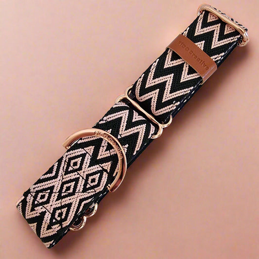 Black pattern martingale dog collar