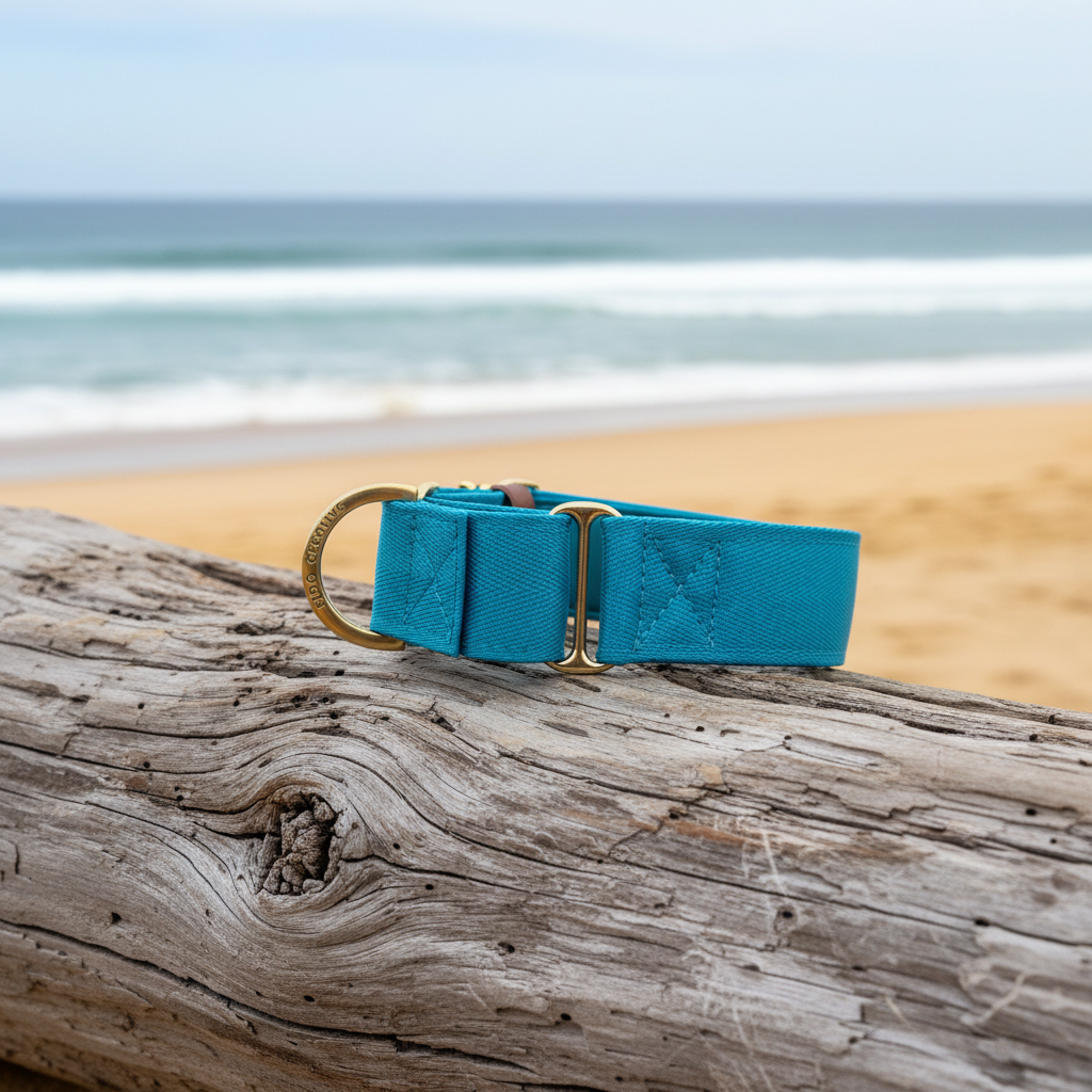 Bright blue Martingale Dog Collar – Padded, personalised with Dog’s Name Optional