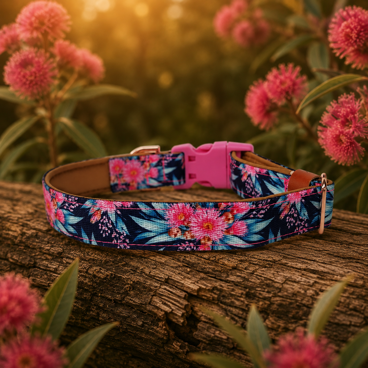Pink Blossom Dog Collar – Australian Native Floral Buckle Collar