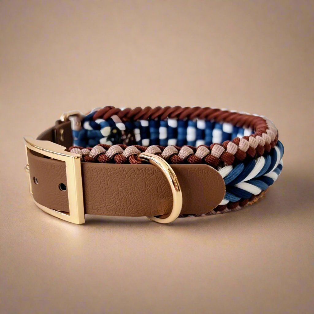 Blue and brown paracord dog collar