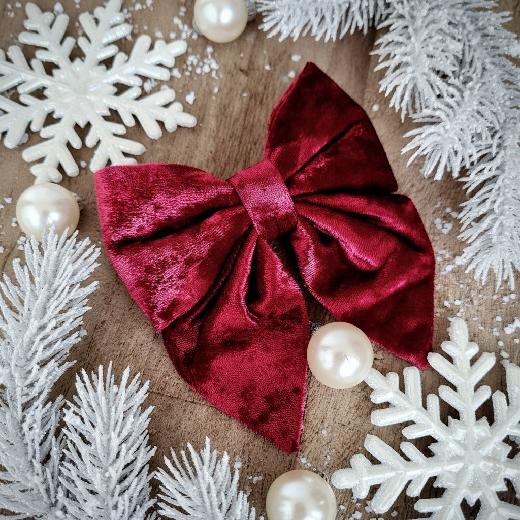 Crushed red velvet dog bow tie
