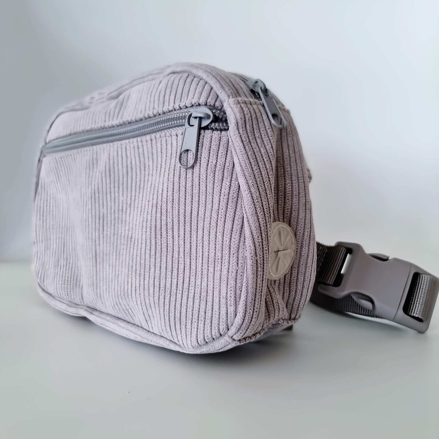 Grey corduroy dog walking bag