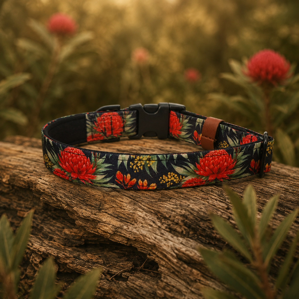 Waratah Dog Collar – Australian Native Floral Buckle Collar
