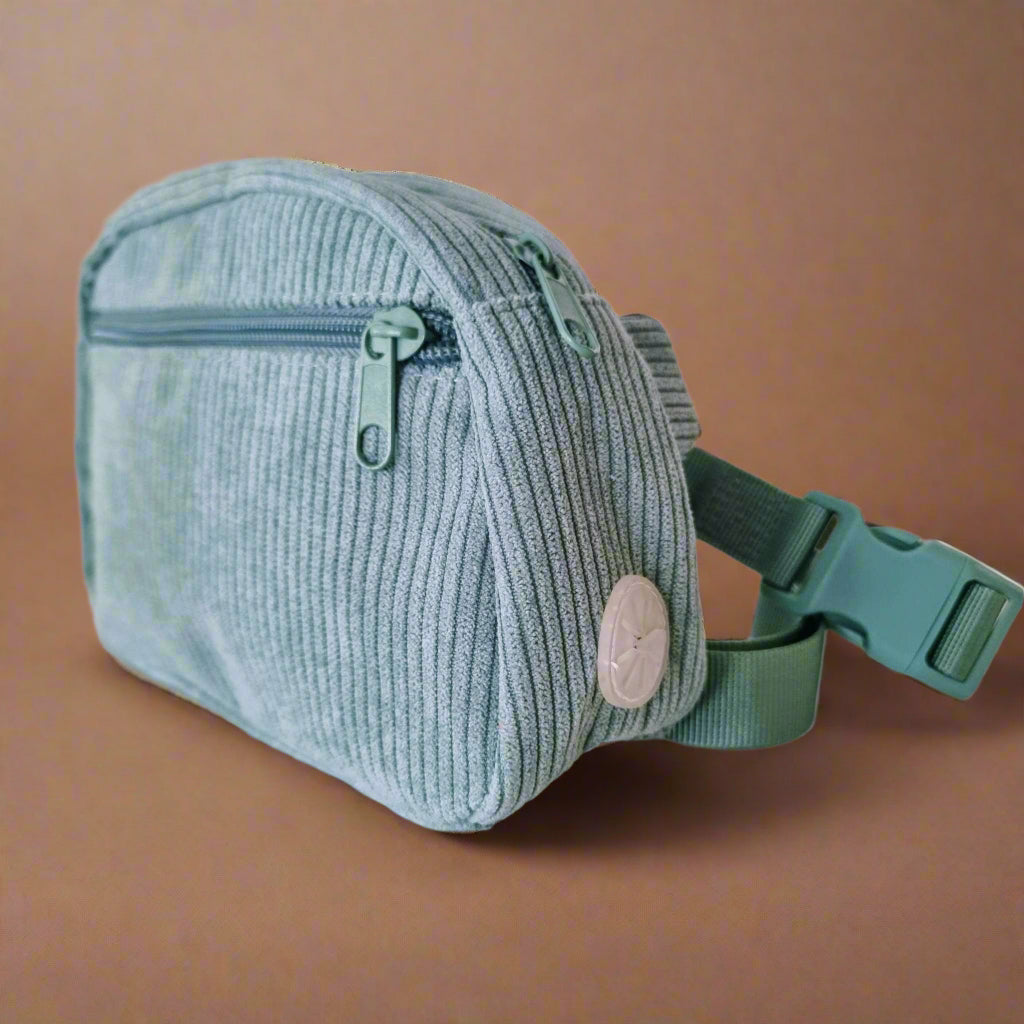 Green corduroy dog walking bag