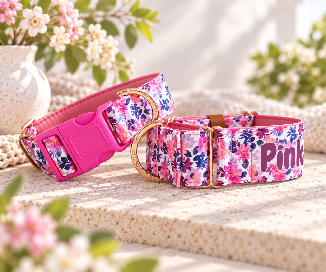 Layla Floral Martingale Dog Collar – Padded, personalised with Dog’s Name Optional