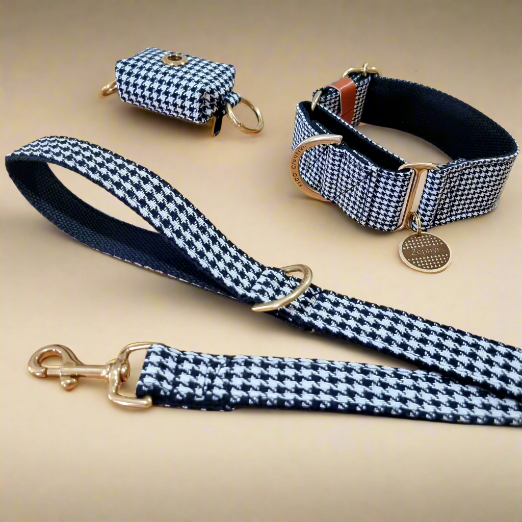 Black and white greyhound collar set