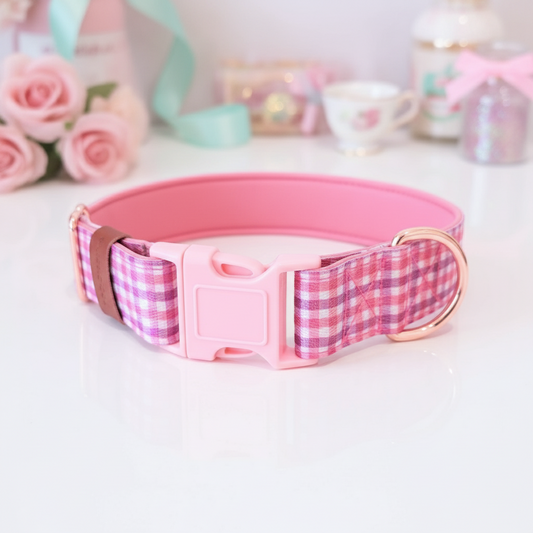 Pink & Purple Gingham Dog Collar – Choose your buckle style