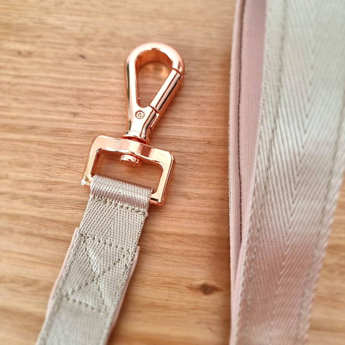 beige and rose gold dog leash