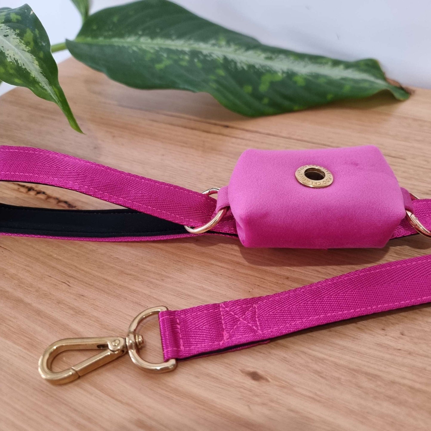 pink velvet dog poop bag holder for leash