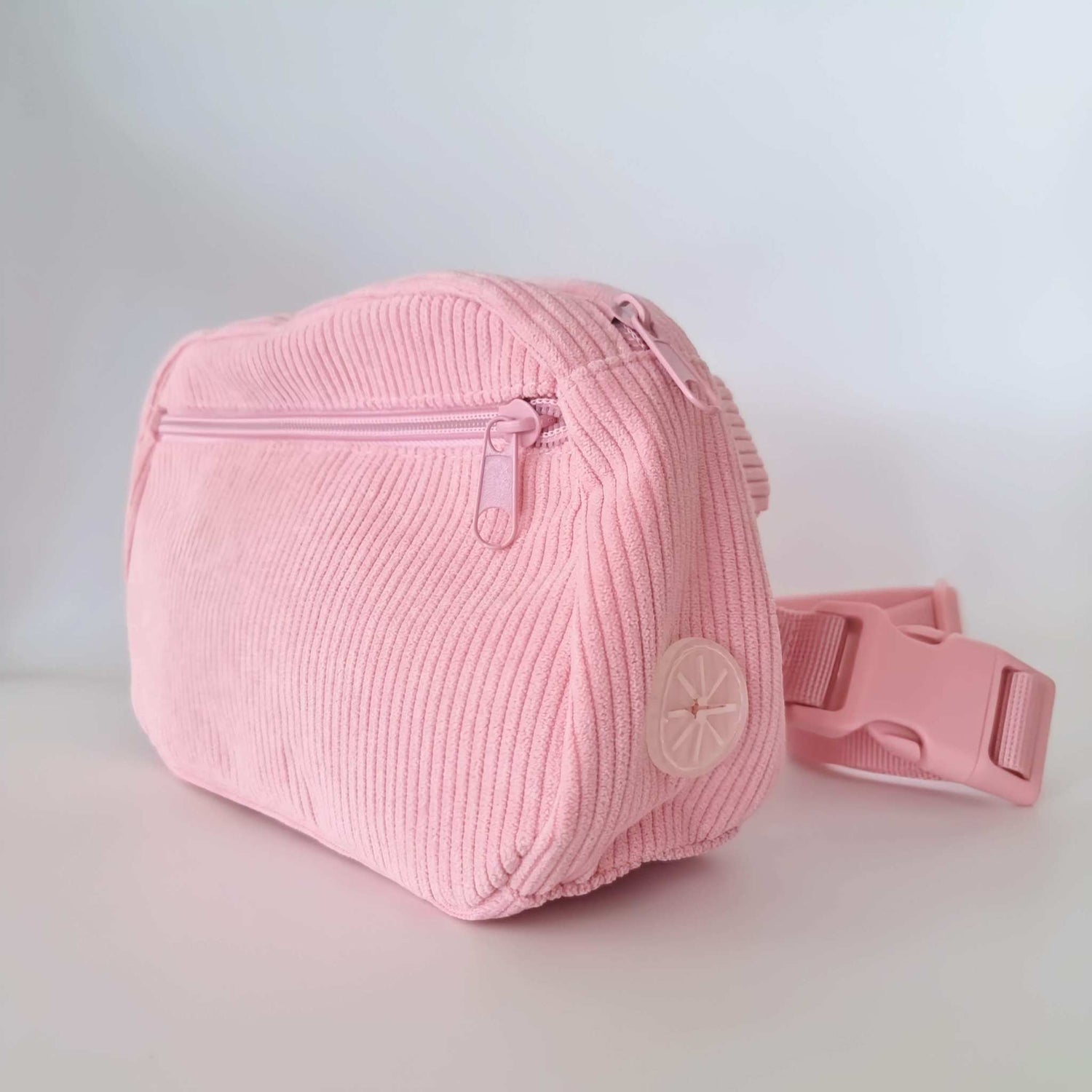 Pink corduroy dog walking bag