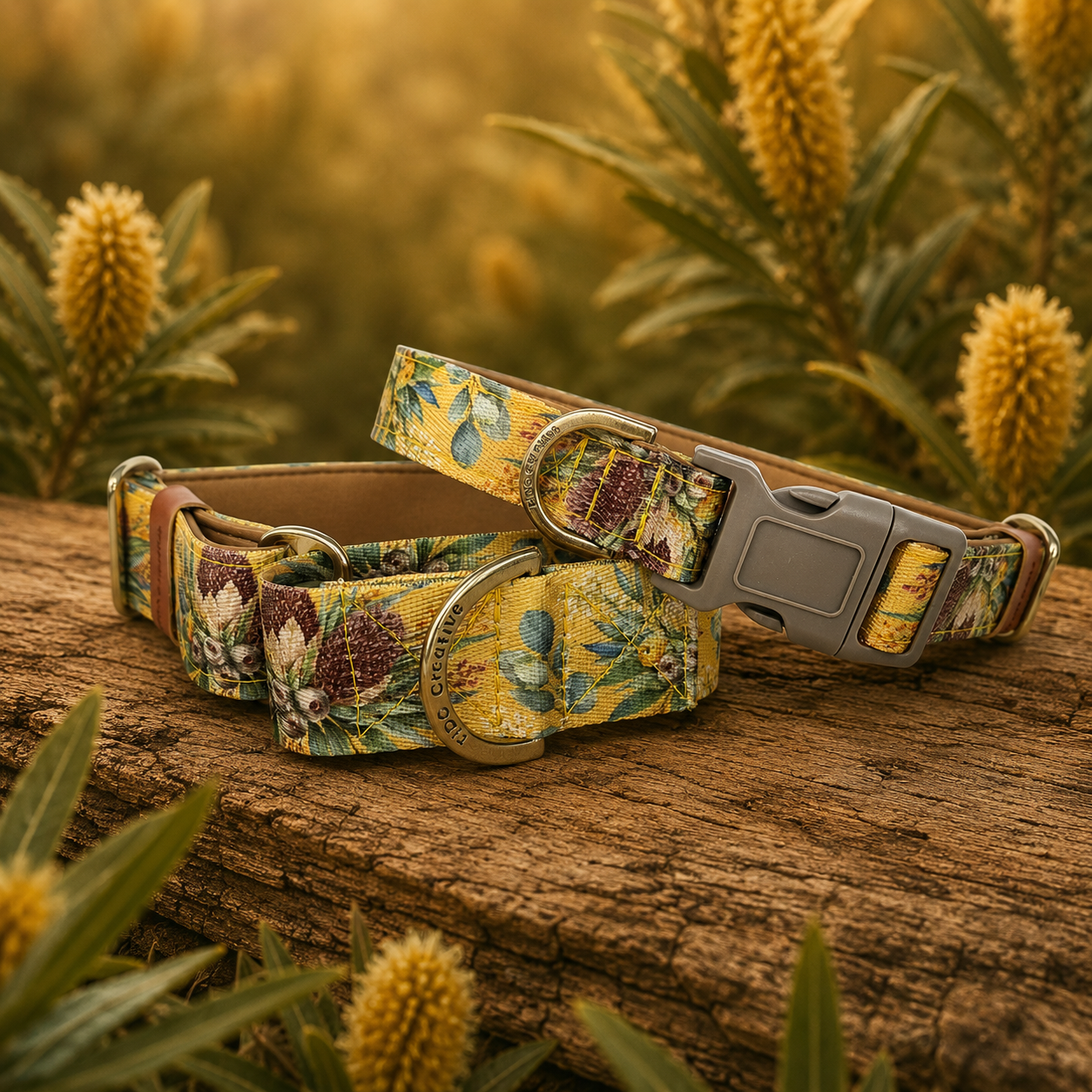 Mustard Banksia Dog Collar – Australian Native Floral Buckle Collar