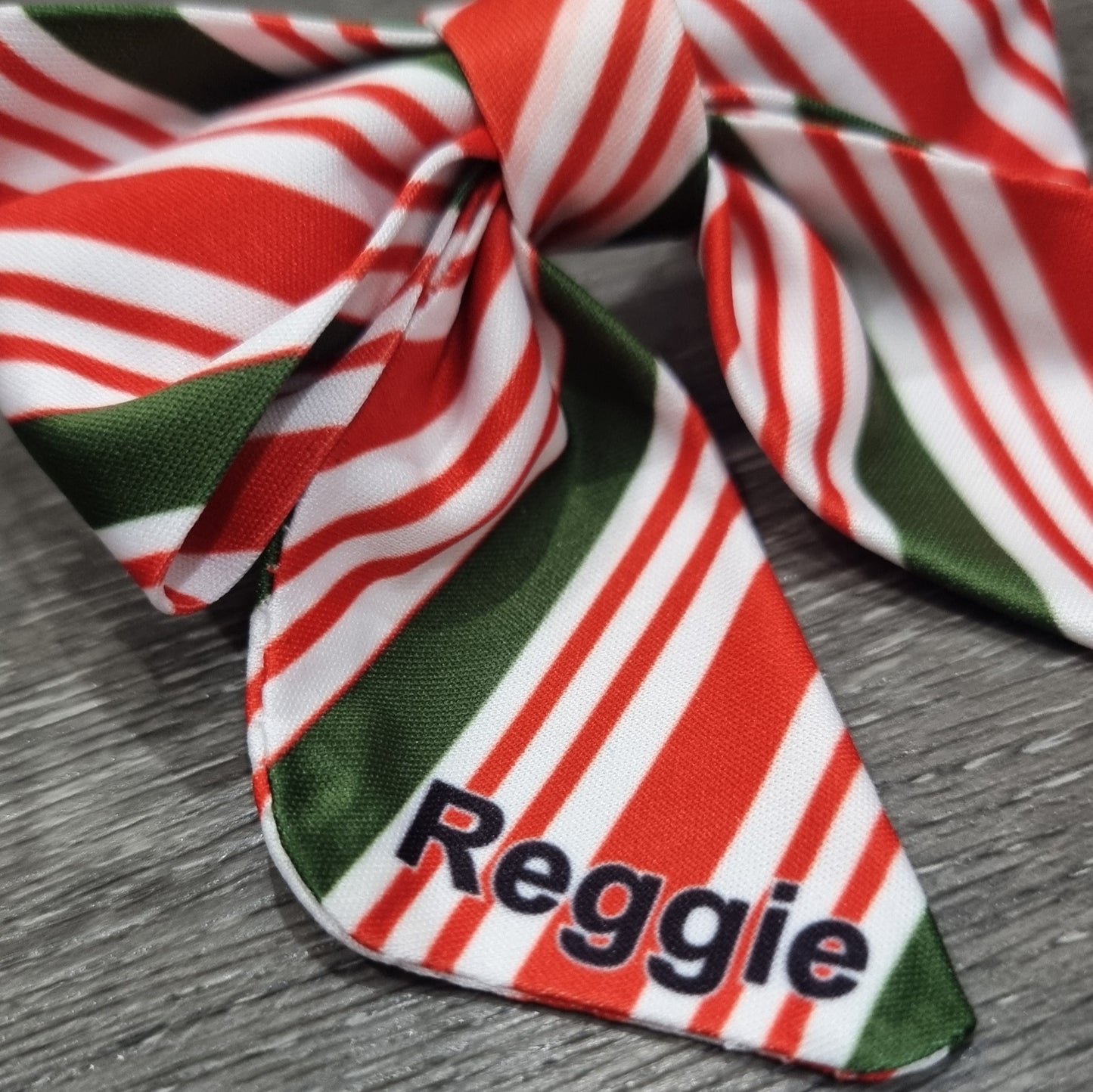Christmas Dog Bow Tie with Candy Cane Stripes | Adjustable Velcro Straps