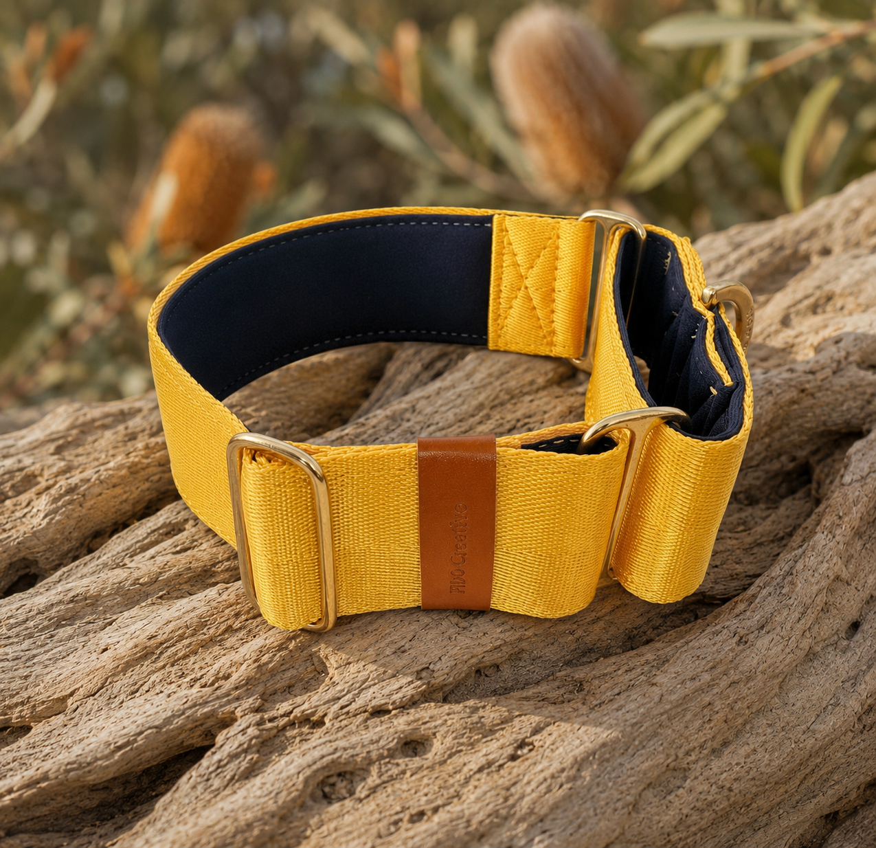 Yellow Martingale Dog Collar – Padded, personalised with Dog’s Name Optional