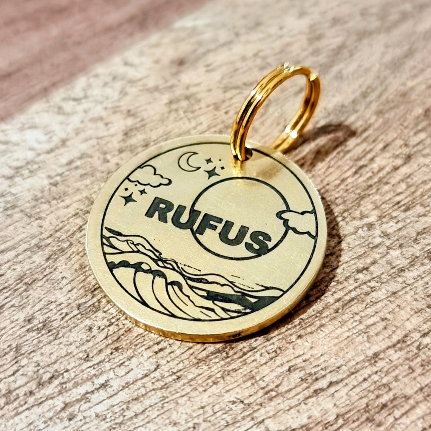 Luna Pet ID Tag – Moon & Ocean Engraved Dog Tag