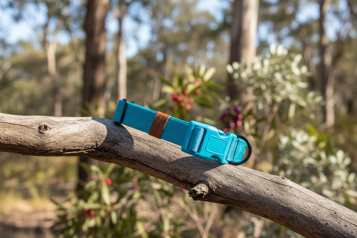 Bright Blue padded dog collar with buckle - Optional name dog collar