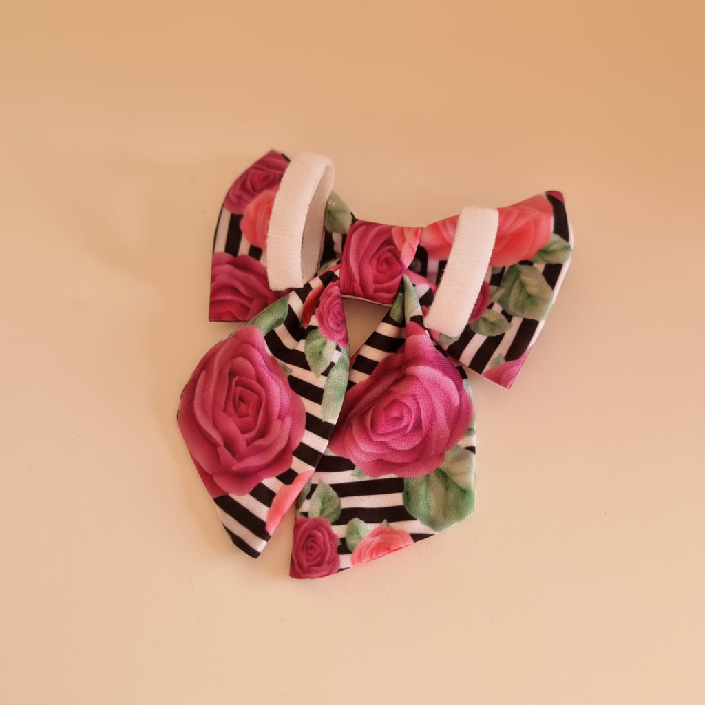Rose Stripe Dog Bow Tie with luxury tails