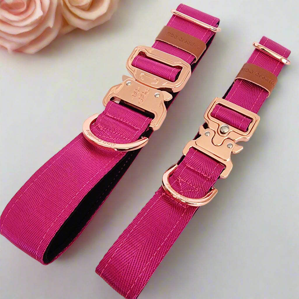 Pink Dog Collar with Neoprene Padding & Tactical Buckle – Optional personalised Name