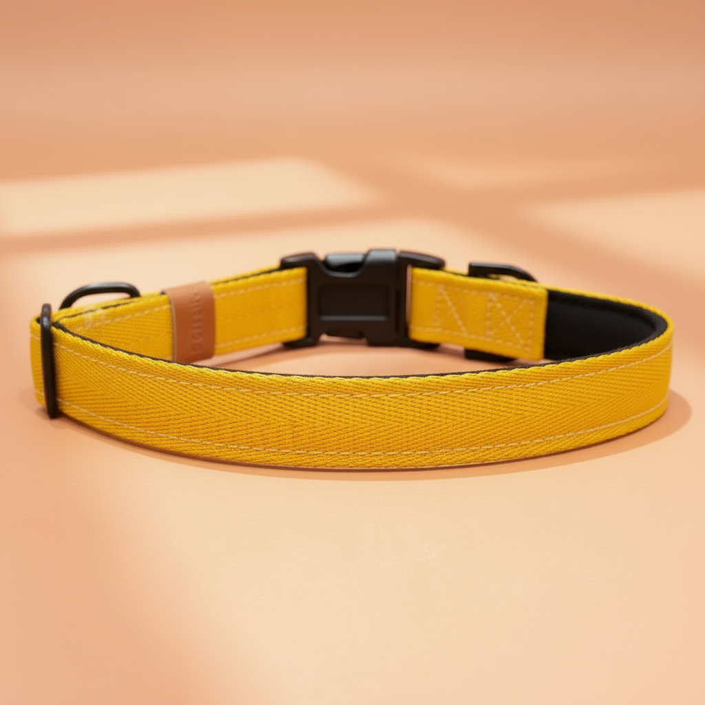 Yellow padded dog collar with buckle - Optional personalisation