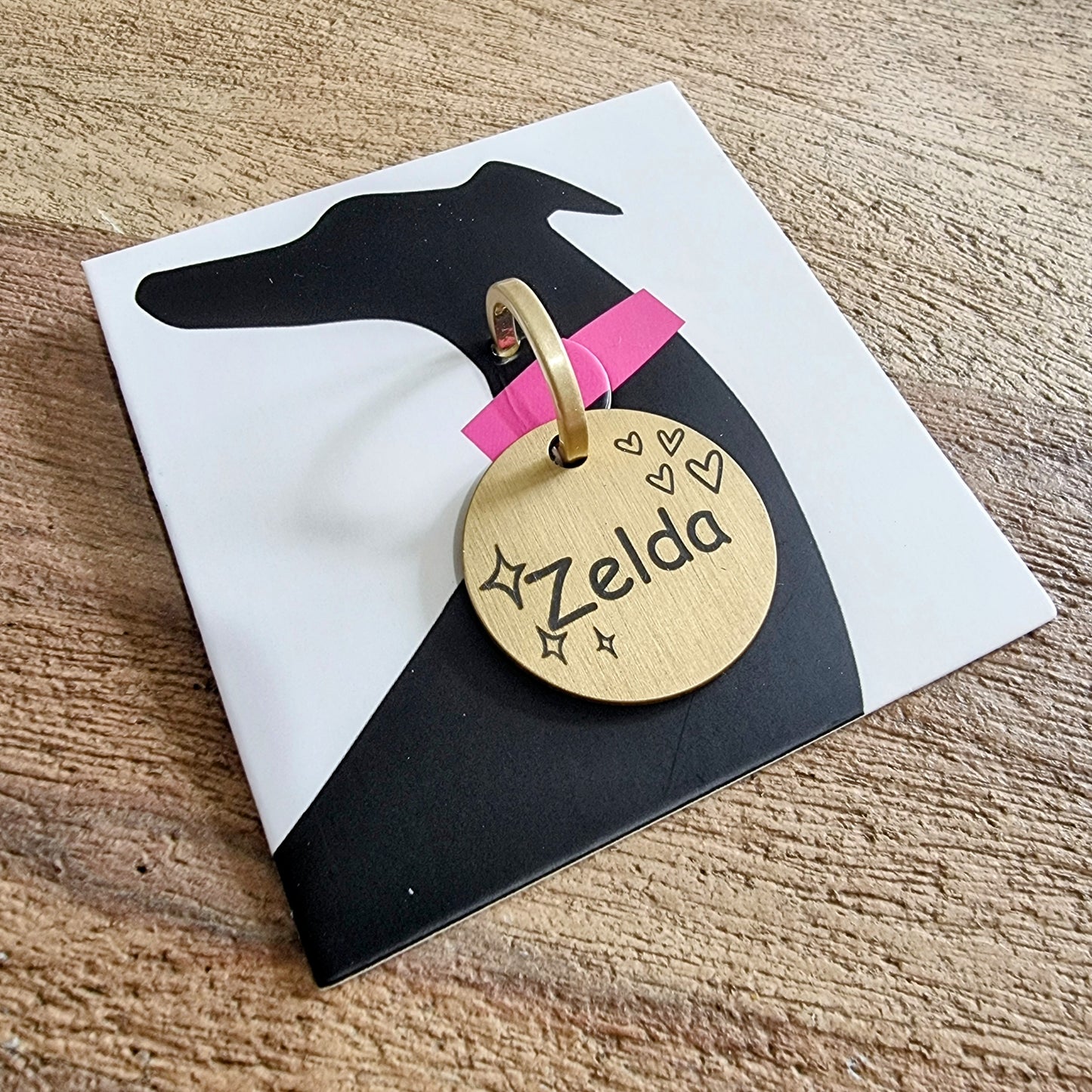 Sparkle Pet Name Tag – Engraved Dog ID Tag with Hearts & Diamonds Design