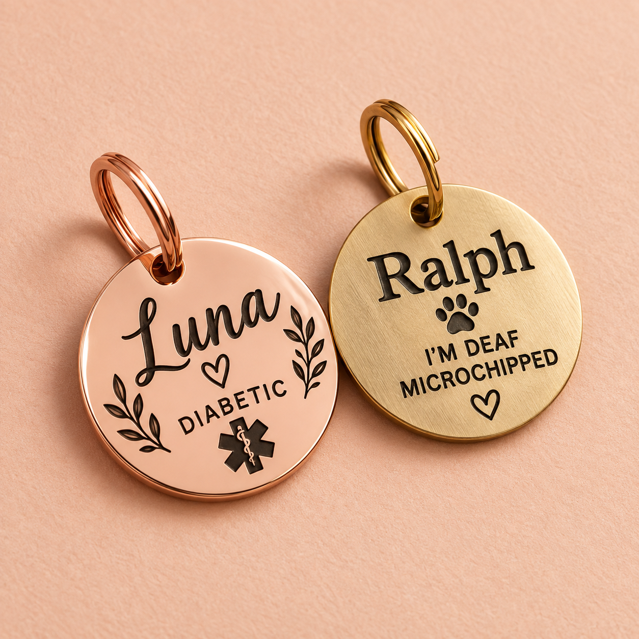 Personalised Pet ID Tag – Custom Laser Engraved Dog Name Tag | Brass, Silver, Rose Gold & Black