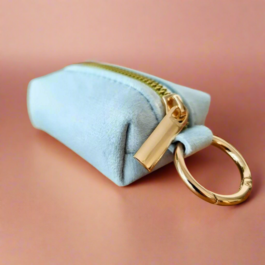 Mint blue velvet dog poop bag holder